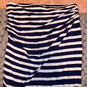 navy blue and white striped tube top